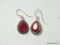 .925 STERLING SILVER 1 1/8'' GORGEOUS NATURAL AFRICAN RED RUBY EARRINGS (RETAIL $95.00)