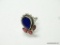 .925 STERLING SILVER HEAVY AMAZING FACETED PEAR SHAPE AFRICAN NATURAL BLUE SAPPHIRE WITH GARNET AND