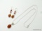 .925 STERLING SILVER SET 1.25'' CARNELIAN CABOCHON PENDANT WITH 1.5'' CARNELIAN AND FACETED