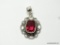 .925 STERLING SILVER BEAUTIFUL DETAILED 1.75'' FACETED RUBELLITE PENDANT (RETAIL $69.00)