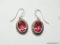 .925 STERLING SILVER 1 1/8'' FACETED RUBELLITE EARRINGS (RETAIL $49.00)