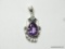 .925 STERLING SILVER 1.75'' BEAUTIFUL FACETED DETAILED AMETHYST AND BLUE TOPAZ PENDANT (RETAIL