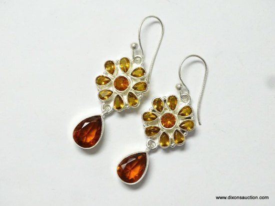 .925 STERLING SILVER 1.5'' AMAZING FACETED GOLDEN CITRINE EARRINGS (RETAIL $79.00)