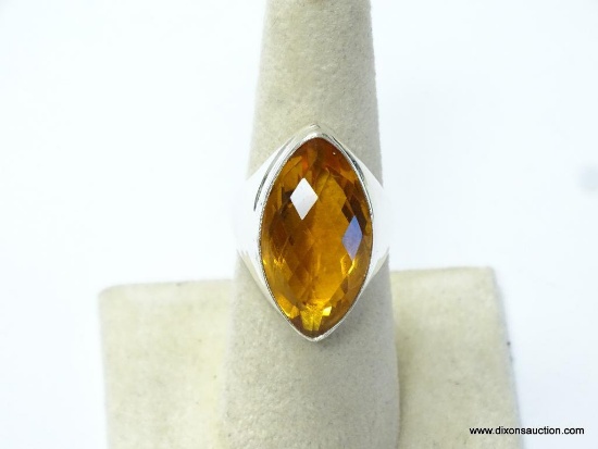 .925 STERLING SILVER TOP QUALITY HEAVY FACETED AAA GOLDEN CITRINE RING SIZE 7.5