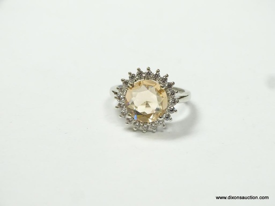 .925 STERLING SILVER AAA FACETED MORGANITE AND WHITE TOPAZ RING SIZE 6 (RETAILED $69.00)