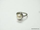 .925 STERLING SILVER BEAUTIFUL WHITE PEARL RING SIZE 6.5 (RETAIL $59.00)