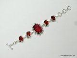 .925 STERLING SILVER 7-8'' FACETED DETAILED RED GARNET BRACELET WITH TOGGLE CLASP (RETAIL $69.00)