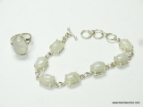 .925 STERLING SILVER 7-8'' AMAZING RAINBOW FIRE MOONSTONE 7 STONE BRACELET WITH TOGGLE CLASP WITH