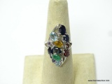 .925 STERLING SILVER MULTI HIGH END AAA AMAZING NATURAL COLOR GEMSTONE COCKTAIL RING. INCLUDES