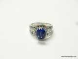 .925 STERLING SILVER HIGH END AAA KASHMIR BLUE SAPPHIRE WITH BLUE SIDED SAPPHIRE ACCENTS COCKTAIL