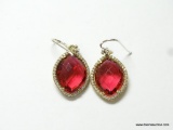 1 2/8'' FACETED RUBELLITE AND WHITE TOPAZ WITH GOLD TONE TRIM EARRINGS (RETAIL $49.00)