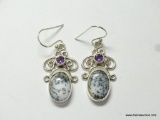 .925 STERLING SILVER 1 2/8'' DENDRITE OPAL WITH AMETHYST ACCENT EARRINGS (RETAIL $69.00)