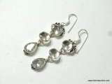 .925 STERLING SILVER 2/8'' BEAUTIFUL 3 TIER DROP FACETED WHITE TOPAZ EARRINGS (RETAIL $69.00)