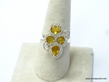 .925 STERLING SILVER FACETED UNIQUE DESIGN CITRINE RING SIZE 9