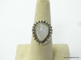 .925 STERLING SILVER PRETTY PEARL SHAPED FIRE DETAILED MOONSTONE RING SIZE 6.75