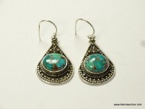 .925 STERLING SILVER 1.25'' AMAZING COPPER TURQUOISE BLUE DETAILED EARRINGS (RETAIL $69.00)