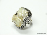 .925 STERLING SILVER STAMPED EXTRA LARGE BIWA PEARL RING SIZE 6.5 (RETAIL $89.00)