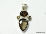 .925 STERLING SILVER 2 1/8'' BEAUTIFUL LARGE FACETED SMOKEY TOPAZ PENDANT (RETAIL $79.00)