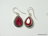 .925 STERLING SILVER 1 1/8'' GORGEOUS NATURAL AFRICAN RED RUBY EARRINGS (RETAIL $95.00)