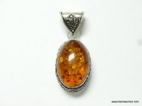 .925 STERLING SILVER AMAZING DETAILED BALTIC AMBER LARGE PENDANT (RETAIL $85.00)