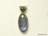 .925 STERLING SILVER 2'' LARGE FACETED BLUE FIRE DETAILED LABRADORITE PENDANT (RETAIL $79.00)