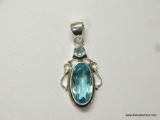 .925 STERLING SILVER 1.75'' FACETED UNIQUE DESIGN BLUE AND TOPAZ PENDANT (RETAIL $79.00)