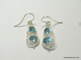 .925 STERLING SILVER 1.5'' 2 TIER FACETED BLUE TOPAZ EARRINGS (RETAIL $39.00)