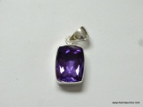 .925 STERLING SILVER BEAUTIFUL FACETED EMERALD CUT AMETHYST PENDANT (RETAIL $69.00)