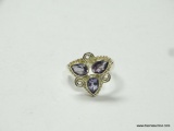.925 STERLING SILVER BEAUTIFUL FACETED DETAILED AMETHYST RING SIZE 9 (RETAIL $59.00)
