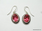 .925 STERLING SILVER 1 1/8'' FACETED RUBELLITE EARRINGS (RETAIL $49.00)