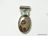 .925 STERLING SILVER 1.75'' UNIQUE LARGE SMOKEY BROWN WINDOW DRUZY WITH FACETED SWISS BLUE TOPAZ