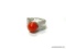 POLISHED CORAL AND WHITE SAPPHIRE .925 STERLING SILVER DINNER RING