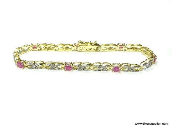 .925 AND PINK STONE DIAMOND CUT TENNIS BRACELET