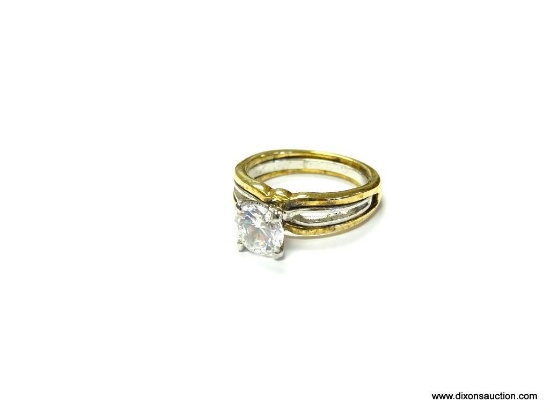 .925 AND CZ ENGAGEMENT RING WITH .925 WRAP 24K GOLD PLATED