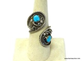 VINTAGE ZUNI STERLING AND TURQUOISE SPOON RING. ARTIST SIGNED.