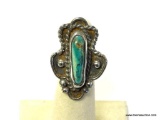 STUNNING LARGE NATIVE AMERICAN STERLING AND TURQUOISE RING