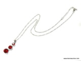 .925 CABLE TWIST NECKLACE WITH .925, RED CRYSTAL, AND WHITE CRYSTAL PENDANT