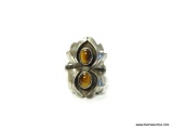 VINTAGE NATIVE AMERICAN .925 STERLING SILVER AND TIGER EYE CEREMONIAL RING