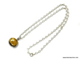 .925 STERLING SILVER HEAVY LARGE LINK CHAIN WITH LARGE TIGER EYE AND STERLING PENDANT