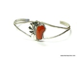 VINTAGE NATIVE AMERICAN .925 STERLING SILVER AND CORAL BRACELET