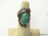 VINTAGE OLD PAWN ZUNI .925 STERLING SILVER AND TURQUOISE RING *VERY LARGE*