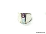 BEAUTIFUL .925 STERLING SILVER AMETHYST AND BLUE TOPAZ DINNER RING
