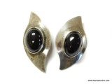 VINTAGE STERLING AND BLACK ONYX CLIP ON EARRINGS