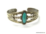 VINTAGE ZUNI OLD PAWN .925 STERLING SILVER AND TURQUOISE BRACELET. ARTIST HAMMERED