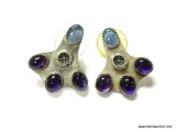 VINTAGE .925 STERLING SILVER MOONSTONE AND AMETHYST EARRINGS *SIGNED*