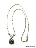 .925 STERLING SILVER BOX CHAIN NECKLACE WITH BLACK ONYX HUGS AND KISSES PENDANT