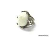 VINTAGE .925 ARTIST SIGNED ONE OF A KIND HANDMADE VINE RING WITH HUGE WHITE NATURAL STONE