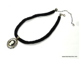 .925 AND FELT CHOKER WITH VINTAGE .925 BLACK ONYX AND BONE CAMEO. STUNNING!