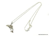 .925 BOX LINK NECKLACE WITH DOLPHIN PENDANT IN .925