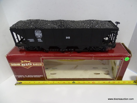 (H1) BACHMANN BIG HAULERS ITEM# 98230 EAST BROAD TOP 3 BAY HOPPER CAR. G SCALE. IN THE ORIGINAL BOX.